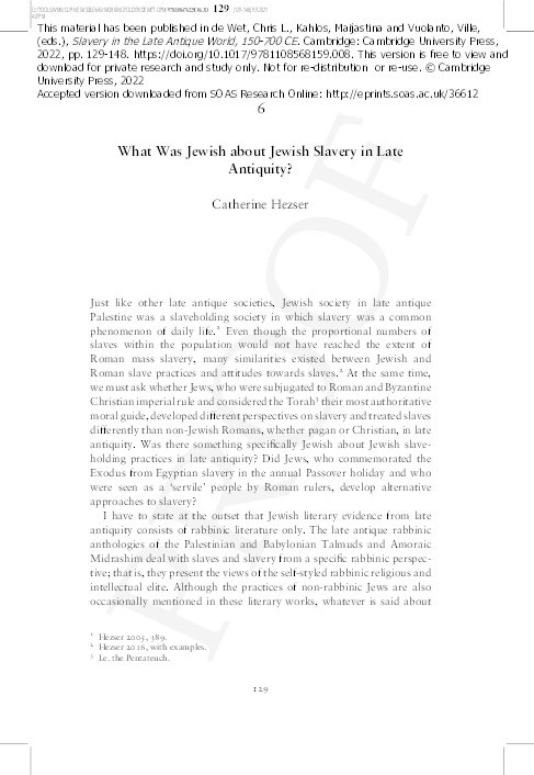 What Was Jewish about Jewish Slavery in Late Antiquity? Thumbnail