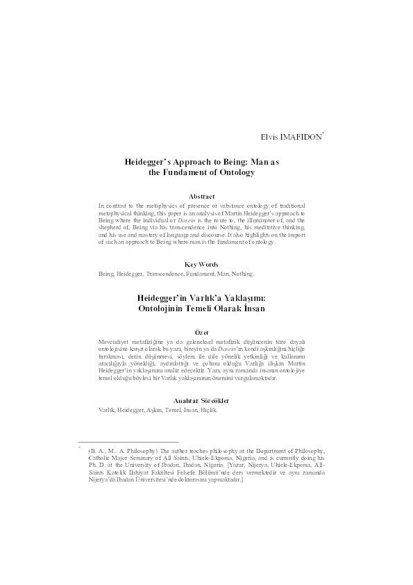 Heidegger’s Approach to Being:  Man as the Fundament of Ontology Thumbnail