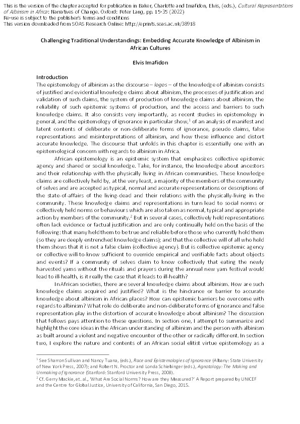 Challenging Traditional Understandings: Embedding Accurate Knowledge of Albinism in African Cultures Thumbnail