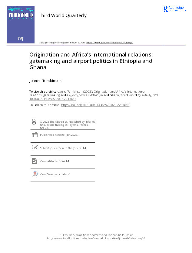 Origination and Africa's International Relations: Gatemaking and Airport Politics in Ethiopia and Ghana Thumbnail