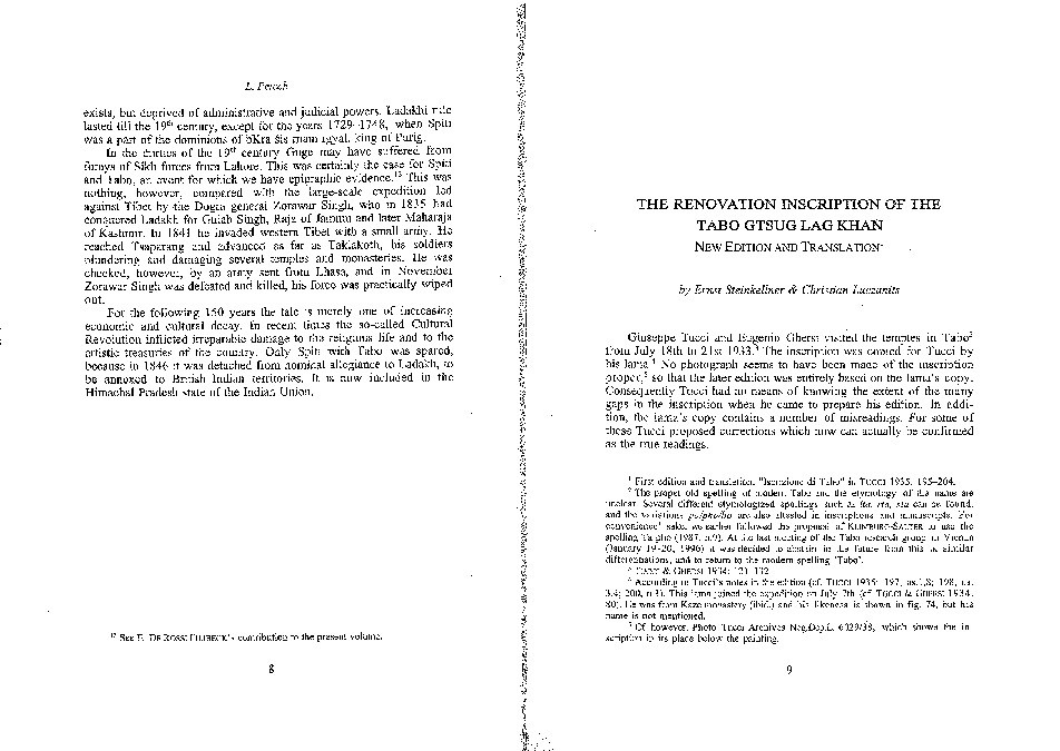 The Renovation Inscription of the Tabo Gtsug Lag Khaṅ. New Edition and Translation Thumbnail