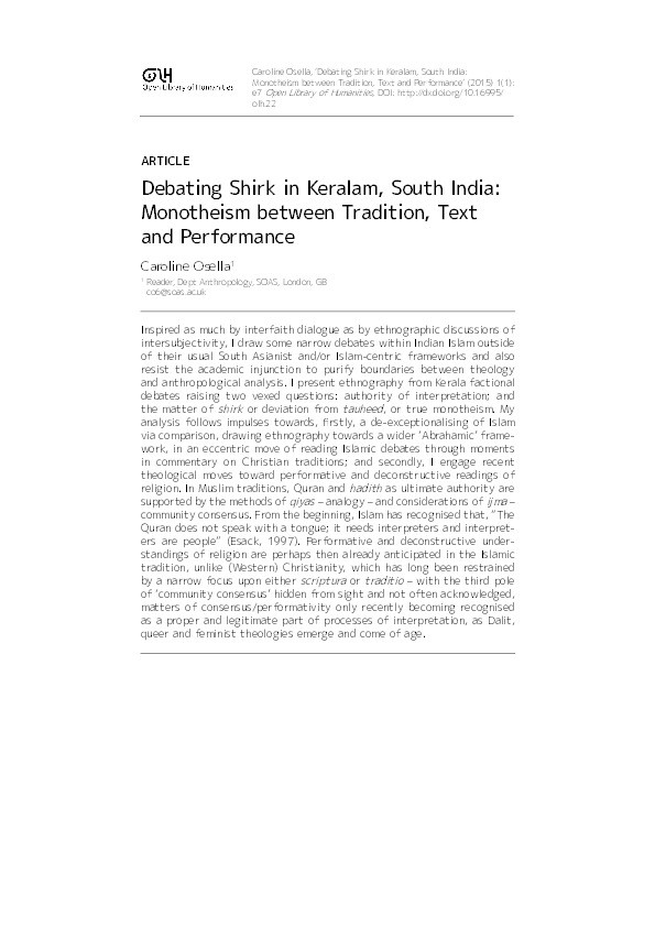 ‘Debating Shirk in Keralam, South India: Monotheism Between Tradition, Text and Performance’ Thumbnail