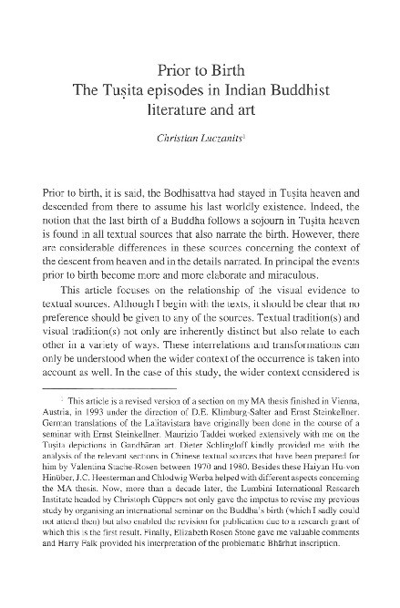 Prior to Birth. The Tuṣita episodes in Indian Buddhist literature and art Thumbnail