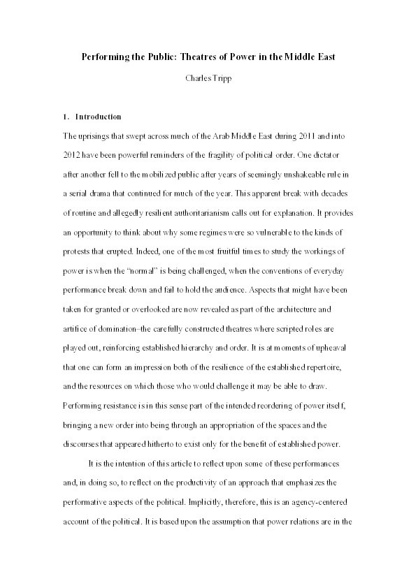 Performing the Public: theatres of power in the Middle East Thumbnail