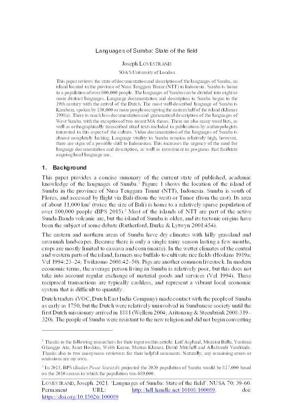 Languages of Sumba: State of the Field Thumbnail
