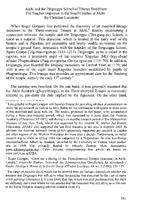 Alchi and the Drigungpa School of Tibetan Buddhism: the Teacher Depiction in the Small Chörten at Alchi Thumbnail