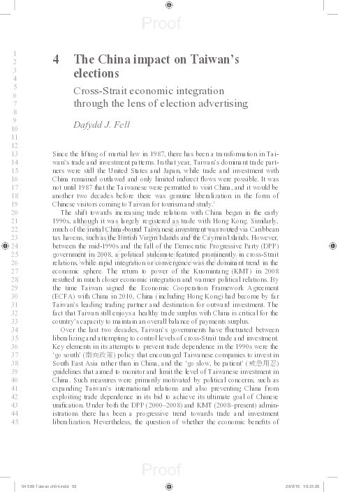 The China Impact on Taiwan’s Elections: Cross-Strait Economic Integration through the Lens of Election Advertising Thumbnail
