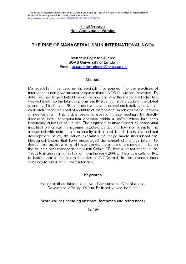 The Rise of Managerialism in International NGOs Thumbnail