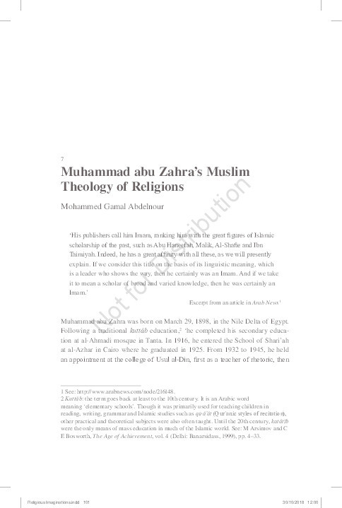 Muhammad abu Zahra’s muslim Theology of Religions Thumbnail