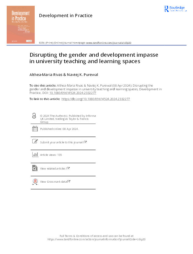 Disrupting the gender and development impasse in university teaching and learning spaces Thumbnail