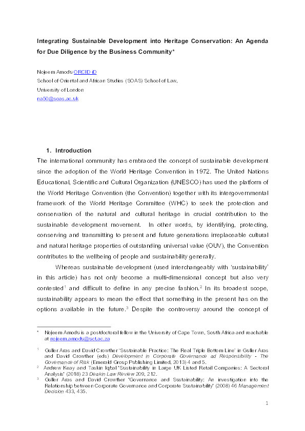 Integrating Sustainable Development into Heritage Conservation: An Agenda for Due Diligence by the Business Community Thumbnail