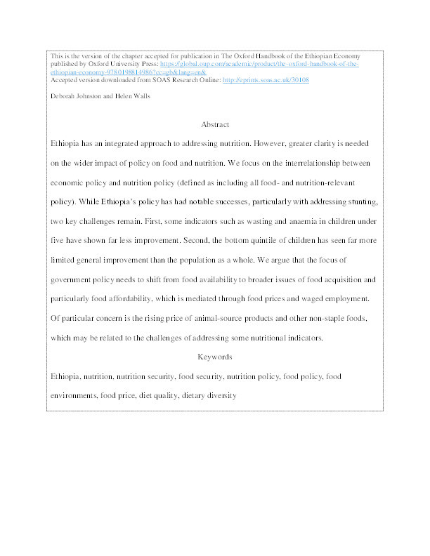 Economic Policy and Food Security in Ethiopia Thumbnail