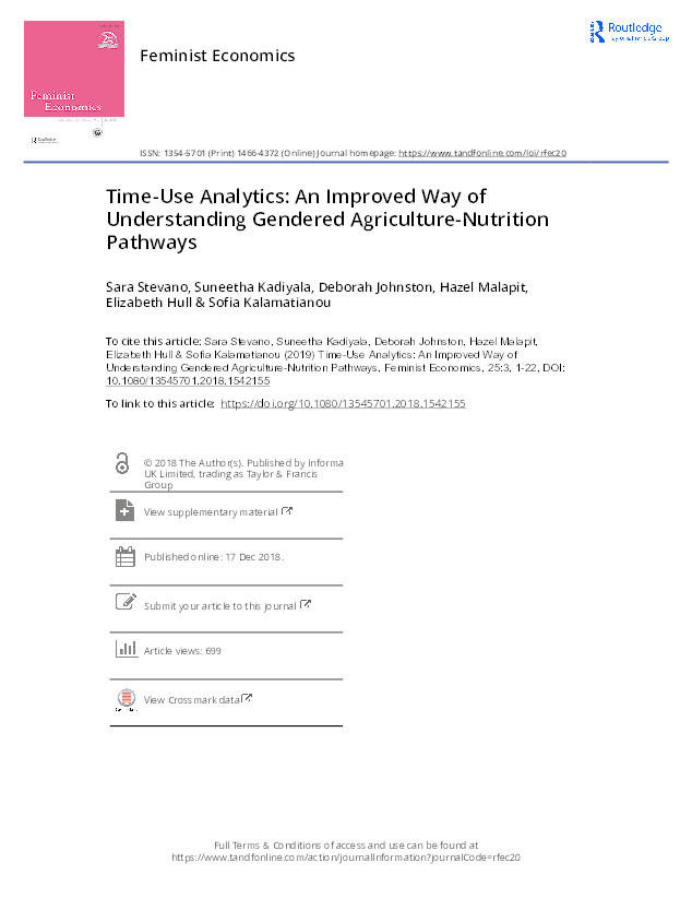 Time-Use Analytics: An Improved Way of Understanding Gendered Agriculture-Nutrition Pathways Thumbnail