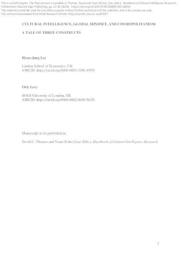 Cultural Intelligence, Global Mindset, and Cosmopolitanism: A Tale of Three Constructs Thumbnail