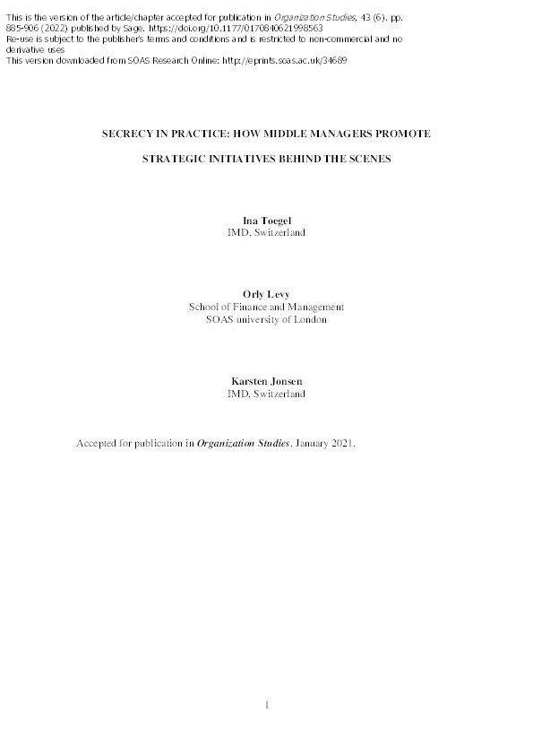 Secrecy in practice: How middle managers promote strategic initiatives behind the scenes Thumbnail