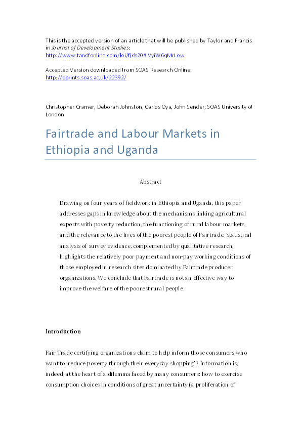 Fairtrade and Labour Markets in Ethiopia and Uganda Thumbnail