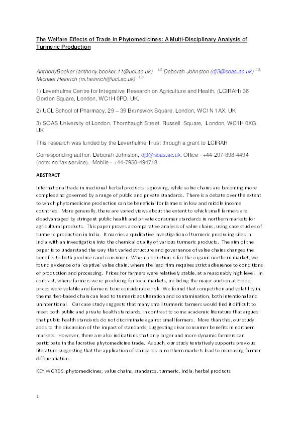 The Welfare Effects of Trade in Phytomedicines: A Multi-Disciplinary Analysis of Turmeric Production Thumbnail
