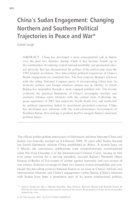 China’s Sudan engagement: changing Northern and Southern political trajectories in peace and war Thumbnail
