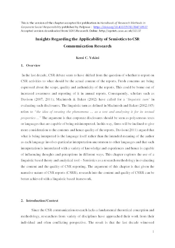Insights Regarding the Applicability of Semiotics to CSR Communication Research Thumbnail