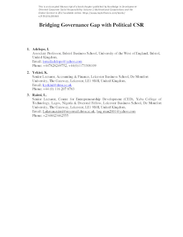 Bridging the governance gap with political CSR Thumbnail