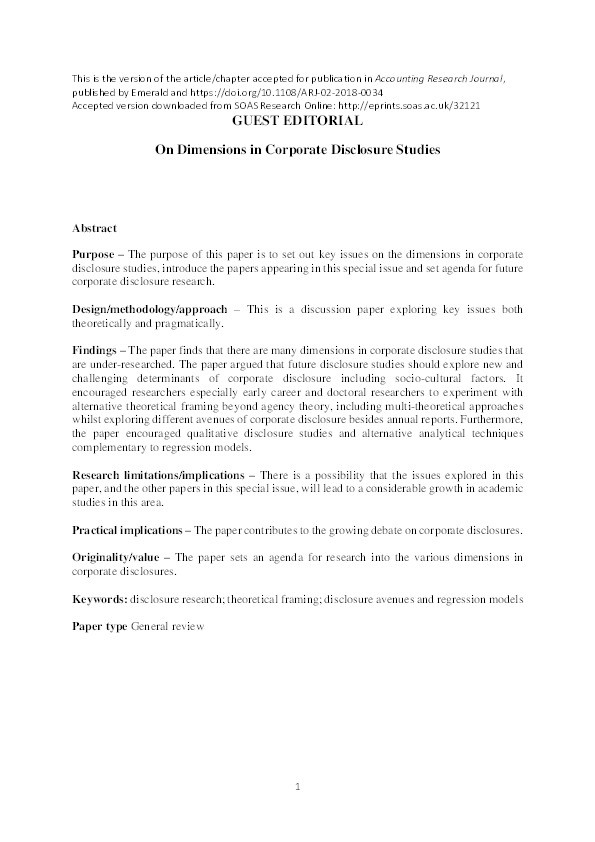 Introduction : On dimensions in corporate disclosure studies Thumbnail