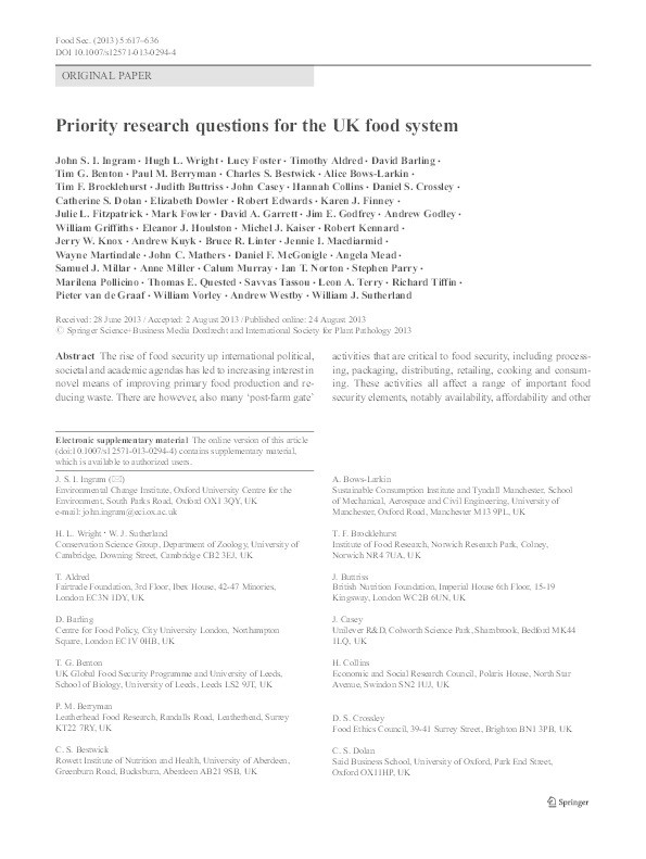 Priority Research Questions for the UK Food System Thumbnail