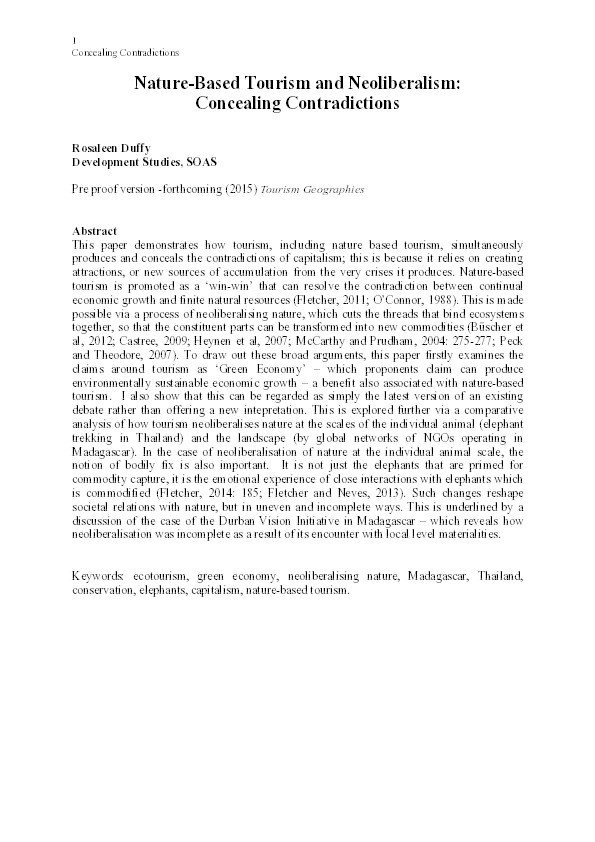 Nature-Based Tourism and Neoliberalism: Concealing Contradictions Thumbnail