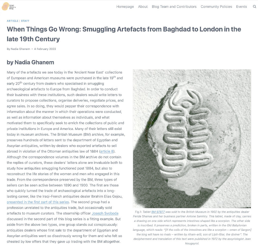 When Things Go Wrong: Smuggling Artefacts from Baghdad to London in the late 19th Century Thumbnail