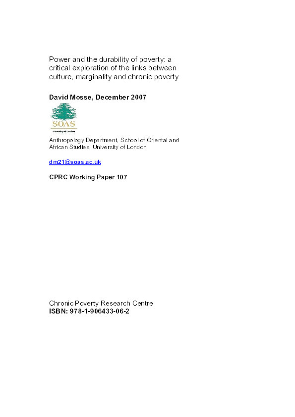 Power and the durability of poverty: a critical exploration of the links between culture, marginality and chronic poverty Thumbnail