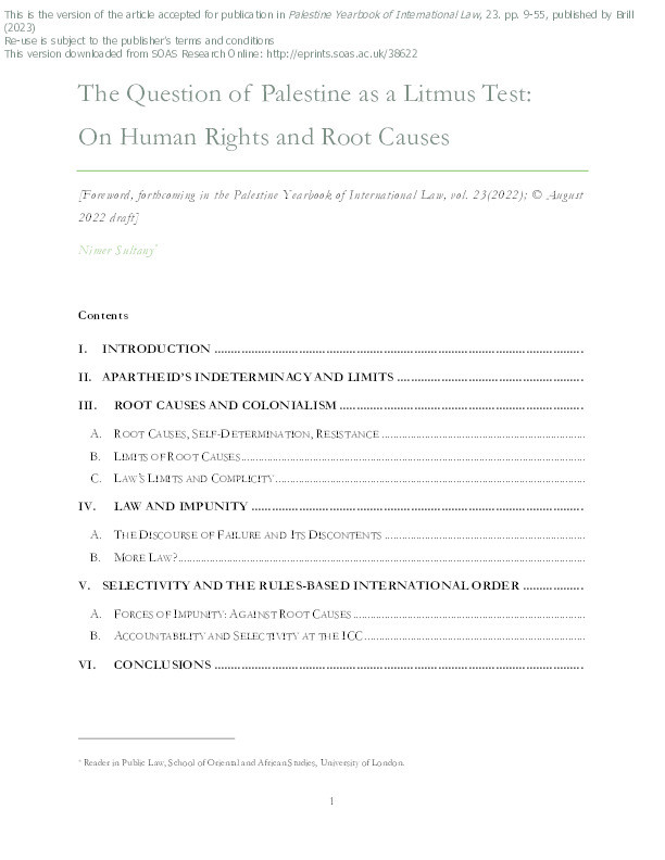 The Question of Palestine as a Litmus Test: On Human Rights and Root Causes Thumbnail