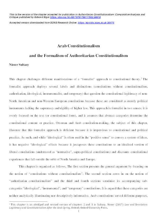 Arab Constitutionalism and the Formalism of Authoritarian Constitutionalism Thumbnail