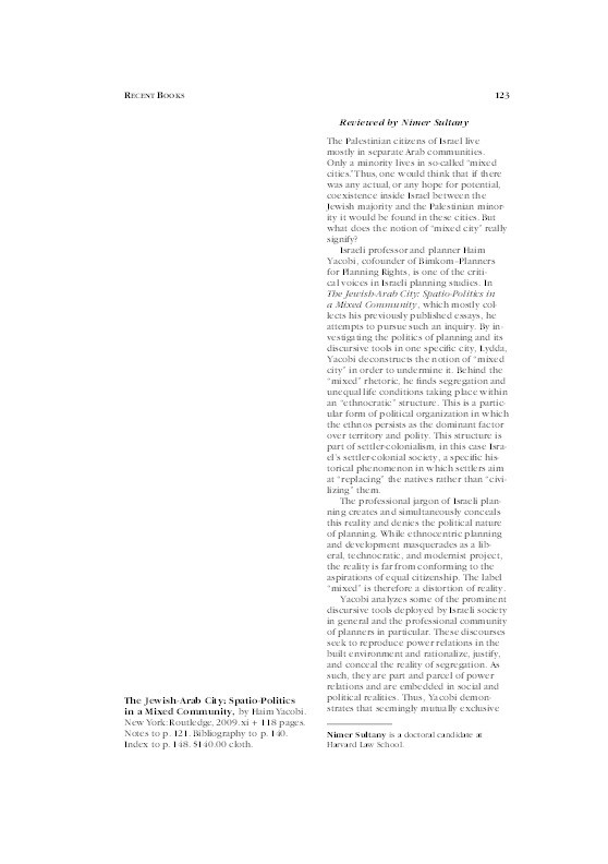 Review: 'The Arab-Jewish City: Spatio-Politics in a Mixed Community' by Haim Yacobi Thumbnail