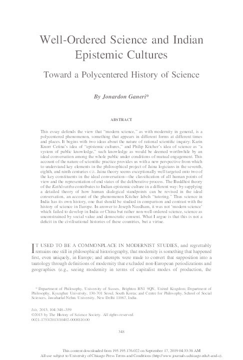 Well-Ordered Science and Indian Epistemic Cultures Thumbnail