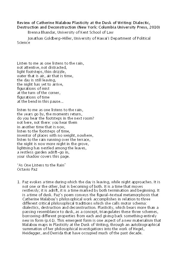 Plasticity at the Dusk of Writing: Dialectic, Destruction and Deconstruction by Catherine Malabou Thumbnail