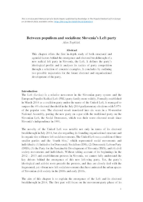 Between populism and socialism: Slovenia’s Left party Thumbnail