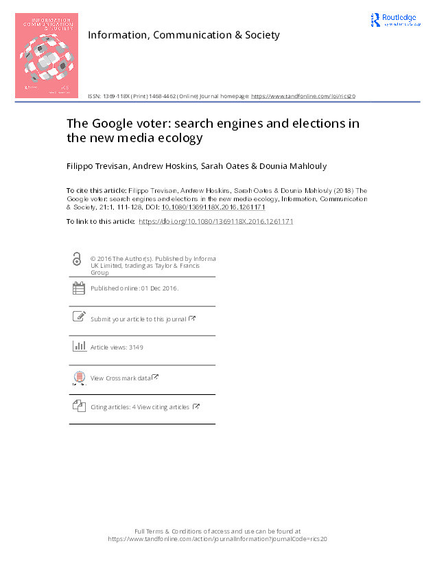 The Google voter: search engines and electoral information flows in the new media ecology Thumbnail