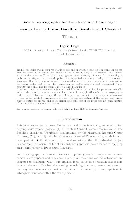Smart lexicography for low-resource languages: lessons learned from Sanskrit and Tibetan Thumbnail