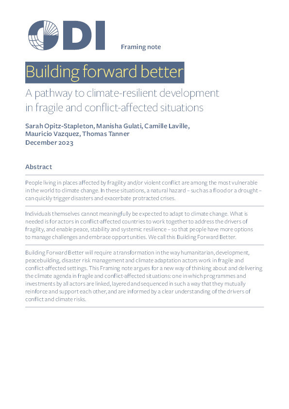 Building forward better: A pathway to climate-resilient development in fragile and conflict-affected situations Thumbnail