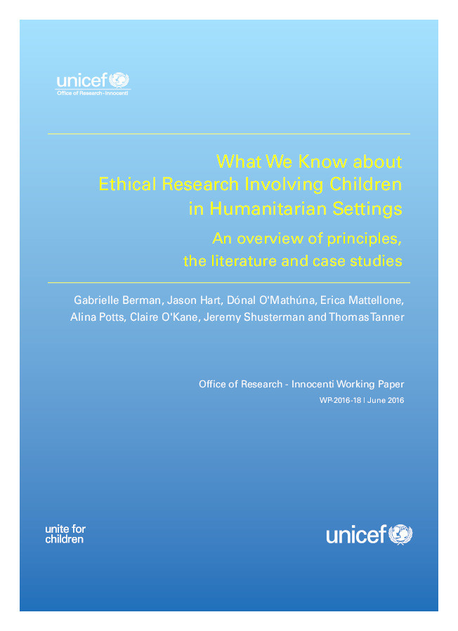 What We Know about Ethical Research Involving Children in Humanitarian Settings An overview of principles, the literature and case studies Thumbnail