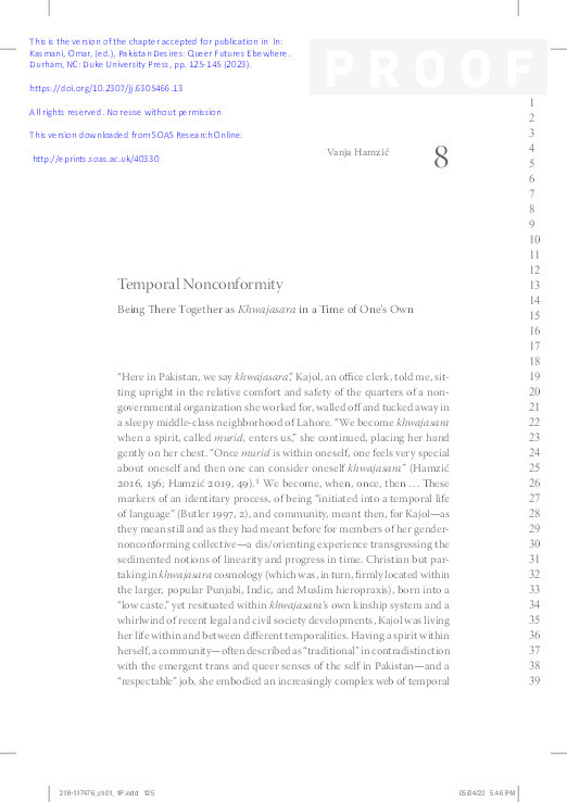 Temporal Nonconformity: Being There Together as Khwajasara in a Time of One’s Own Thumbnail