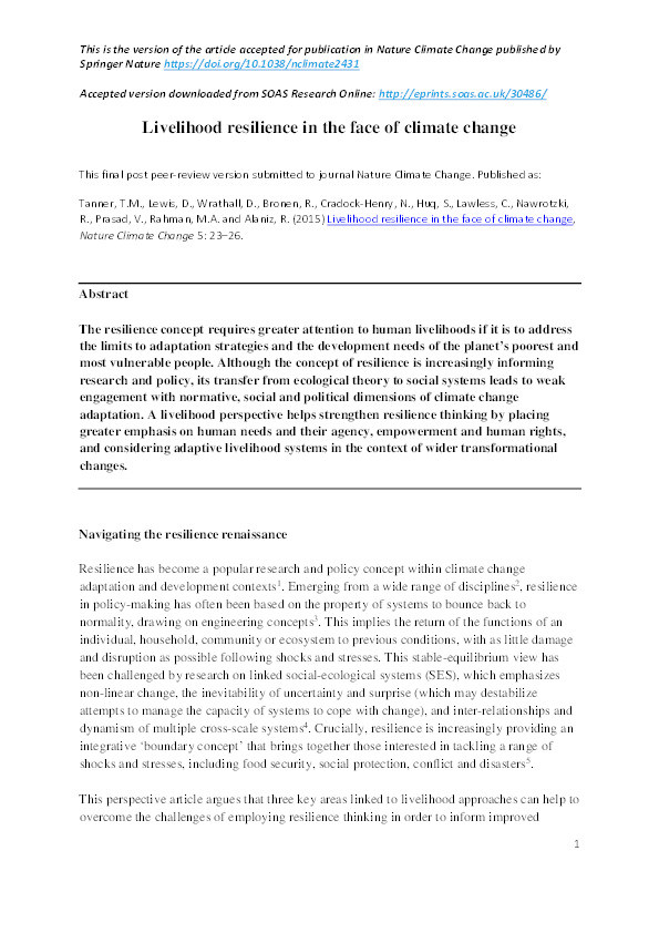 Livelihood resilience in the face of climate change Thumbnail