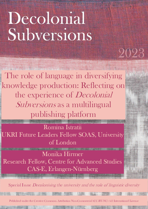 The role of language in diversifying knowledge production: Reflecting on the experience of Decolonial Subversions as a multilingual  publishing platform Thumbnail