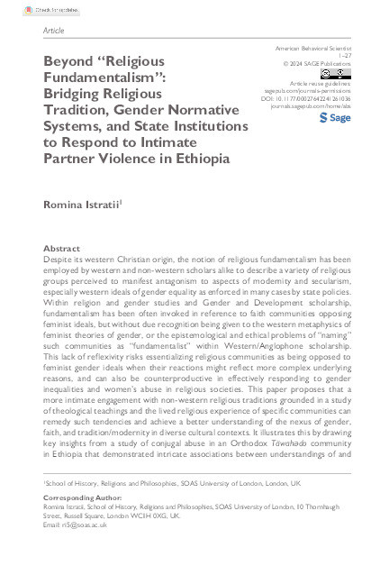 Beyond "Religious Fundamentalism": Bridging Religious Tradition, Gender Normative Systems, and State Institutions to Respond to Intimate Partner Violence in Ethiopia Thumbnail