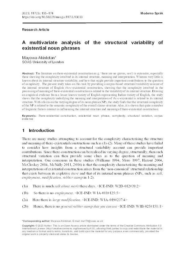 A multivariate analysis of the structural variability of existential noun phrases Thumbnail