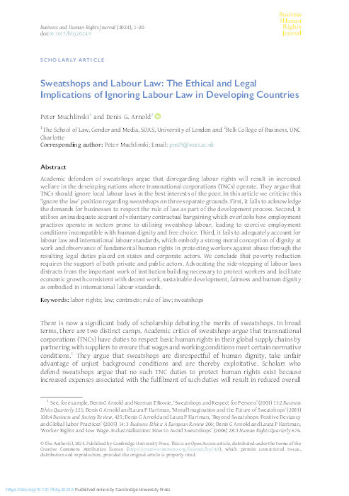 Sweatshops and Labour Law: The Ethical and Legal Implications of Ignoring Labour Law in Developing Countries Thumbnail