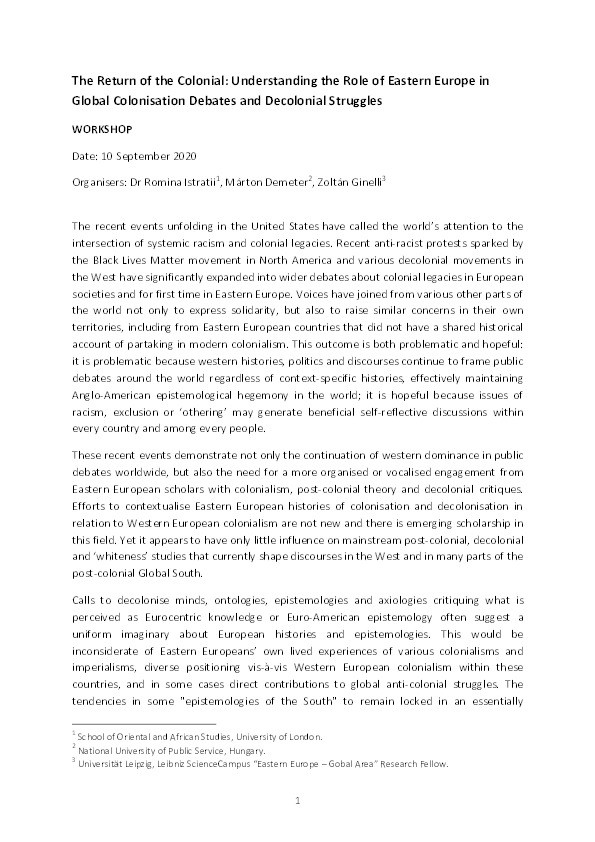 The Return of the Colonial: Understanding the Role of Eastern Europe in Global Colonisation Debates and Decolonial Struggles Thumbnail