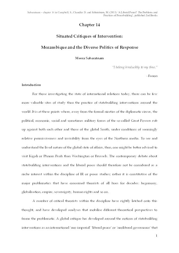 Situated Critiques of Intervention: Mozambique and the Diverse Politics of Response Thumbnail