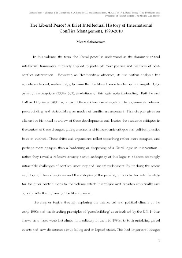 The Liberal Peace? A Brief Intellectual History of International Conflict Management, 1990-2010 Thumbnail
