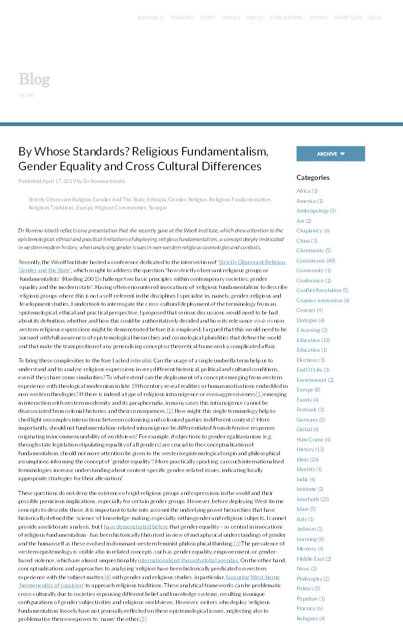By Whose Standards? Religious Fundamentalism, Gender Equality and Cross-Cultural Differences Thumbnail