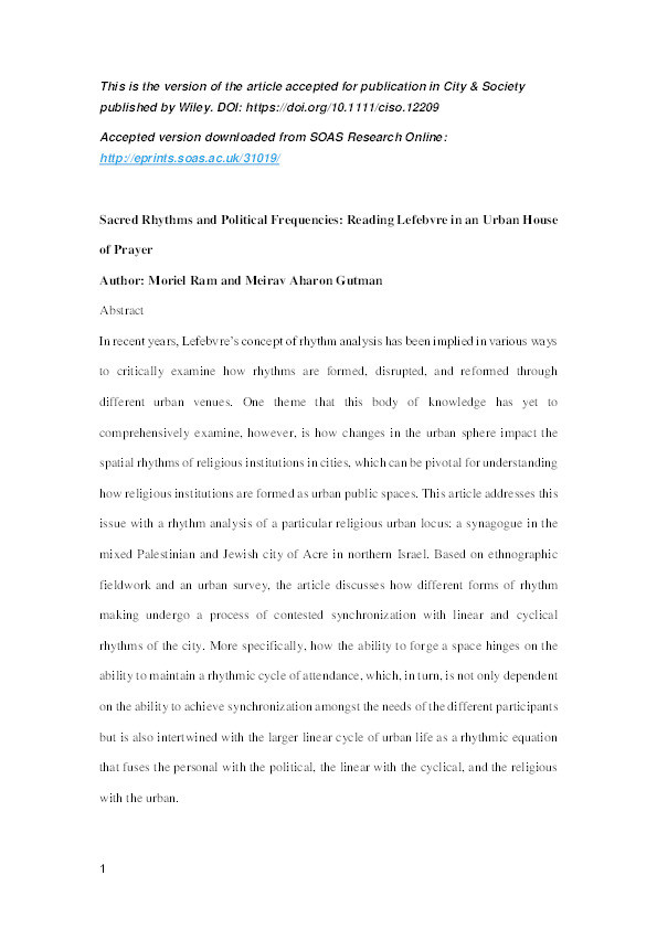 Sacred Rhythms and Political Frequencies: Reading Lefebvre in an Urban House of Prayer Thumbnail